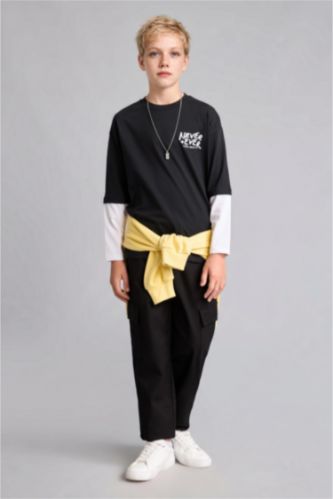Erkek Çocuk - Genç Erkek Siyah Gabardin Jogger Pantolon Erkek Çocuk