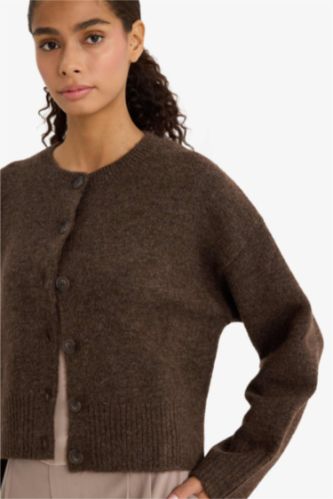 Әйелдерге Қоңыр қалыпты пішім дөңгелек жаға трикотаж Кардиган