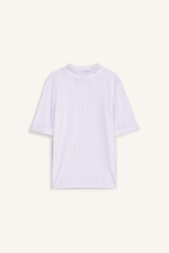 Regular Fit Half Turtleneck Ribbed Camisole T-Shirt