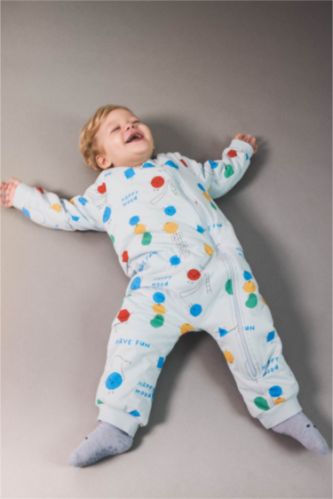 Boy Newborn 1 Tog Fiber Patterned Cotton Jumpsuit