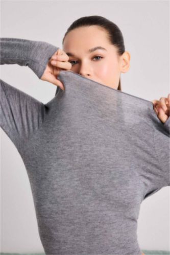 Modal Kaşmir Yumuşak Dokulu Kayık Yaka Uzun Kollu Üst-Fall in Love