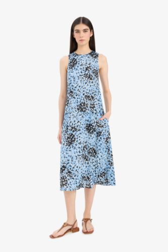 Bisiklet Yaka Floral Kolsuz Midi Elbise