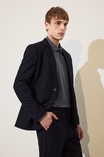 Erkek Lacivert Modern Fit Penye Blazer Ceket