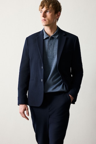 Мужчины Синий Трикотажный блейзер