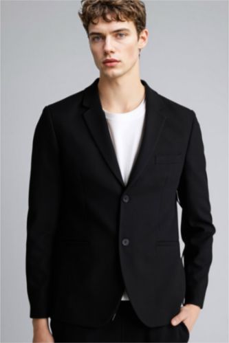 Erkek Siyah Modern Fıt Penye Blazer Ceket