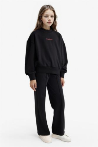 Kız Çocuk 2'li Takım Baskılı Sweatshirt Eşofman Altı