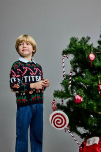 بلوفر اولادي تريكو قصة عادية بطبعة كريسماس