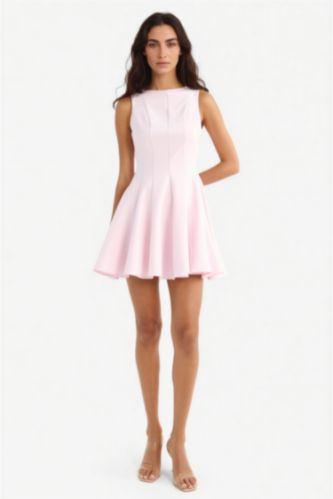 Әйелдерге Ашық Қызғылт қайық тәріздес жаға жеңсіз Қысқа жеңді тоқылған көйлек