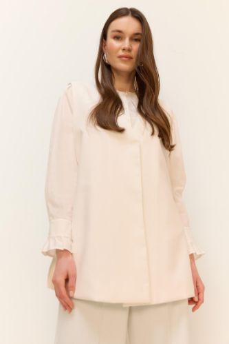 Regular Fit Geniş Yakalı Poplin Uzun Kollu Gömlek Tunik