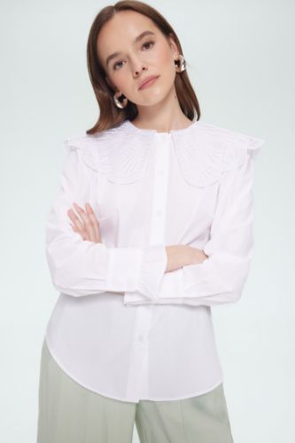 Regular Fit Geniş Yakalı Poplin Uzun Kollu Tesettür Gömlek Tunik