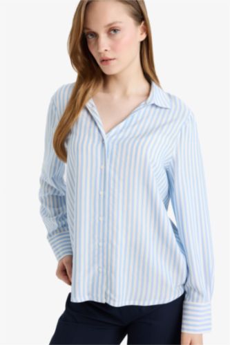FEMME Bleu Chemise manches longues à col chemise Coupe décontractée édition Journée de la femme