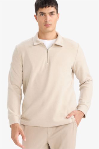 Regular Fit Polo Yaka Yarım Fermuarlı Sweatshirt
