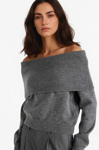 Woman Anthracite Regular Fit Knitwear Pullover