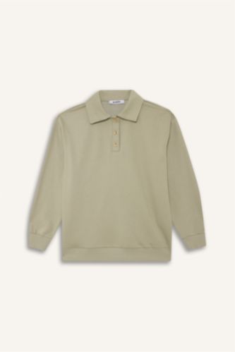 Regular Fit Polo Yaka İçi Yumuşak Tüylü Kalın Sweatshirt Tunik