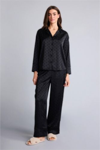 نساء أسود سيت بجامة منقط قصة عادية ردن طويل - قطعتين