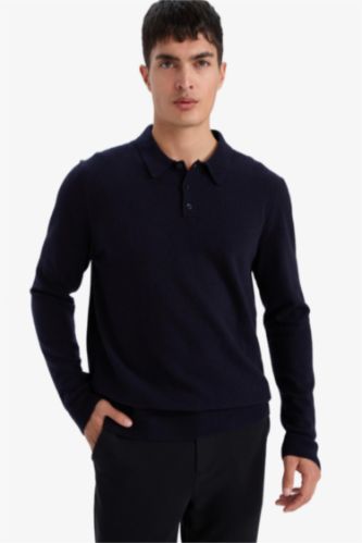 %100 Yün Standart Fit Polo Yaka Kazak