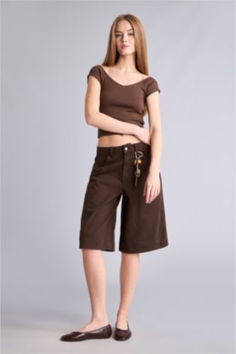 Kadın Kahve Normal Gabardin Bermuda Şort