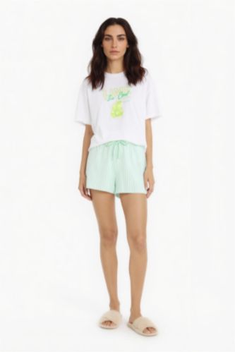 Kadın Mint %100 Pamuk Regular Fıt Şort Pijama Altı