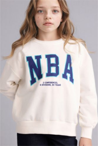 GIRLS & TEENS Ecru Oversize Fit NBA Licensed Crew Neck Sweatshirt