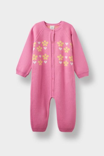 Knitwear Regular Fit Crew Neck Flower Jumpsuit