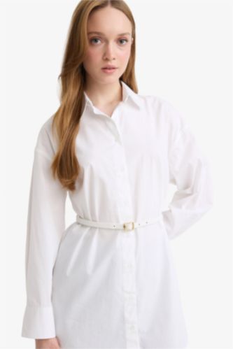 Tunique en popeline à manches longues Coupe régulière