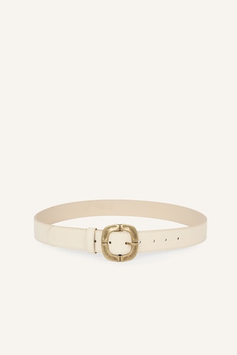 Women Beige Woman Big Clasp Faux Leather Jean Belt