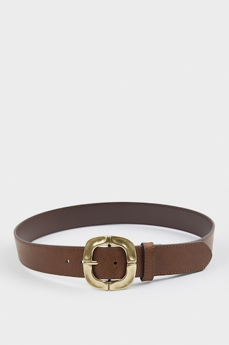 Woman Big Clasp Faux Leather Belt