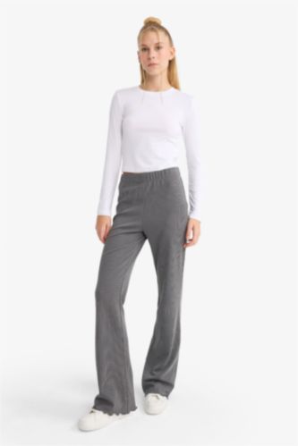 Pantalon patte d'éléphant gris basique Coupe évasée