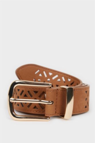 حزام جلد صناعي بمشبك مستطيل