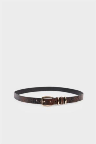 Woman Snakeskin Print Faux Leather Belt