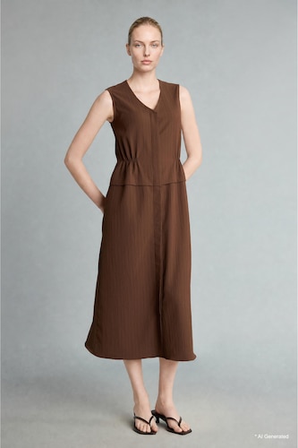 Textured Waffle Fabric Sleeveless V-Neck Midi Dress