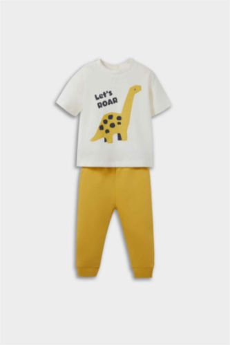 Erkek Bebek 2'li Takım Dinozor Baskılı Kısa Kollu Tişört Eşofman Altı 