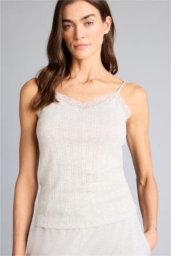 WOMAN Grey Melange Ribana with Lace Tank Top