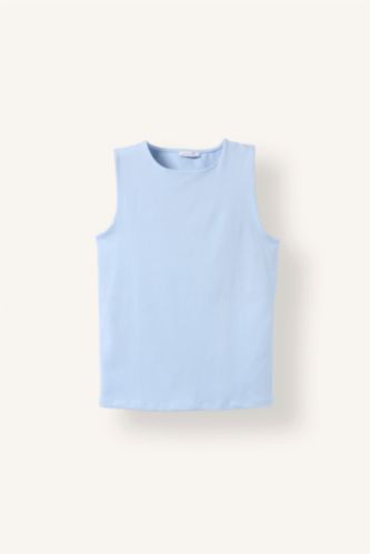 Women Light Blue Regular Fit Basic Crew Neck Tank Top