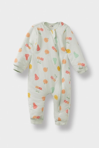 Baby Girl 2.5 Tog Fiber Printed Cotton Zippered Jumpsuit