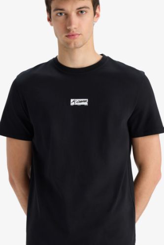 %100 Pamuk Regular Fit Bisiklet Yaka Baskılı Kısa Kollu Tişört