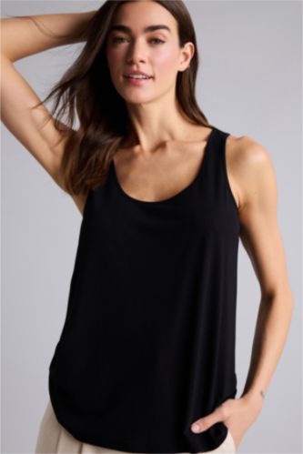 Women Black Regular Fit Basic Crew Neck Tank Top