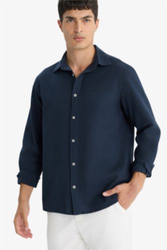 Регулярный крой, поло-воротник, хлопковая рубашка с длинными рукавами