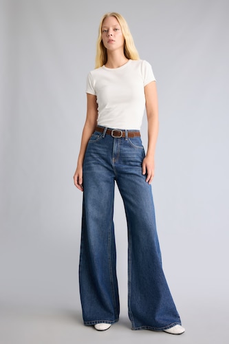 Women Dark Blue High Waist Wide Leg Trousers