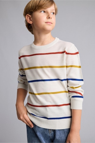 BOYS & TEENS Ecru Melange Boy Regular Fit Knit Pullover