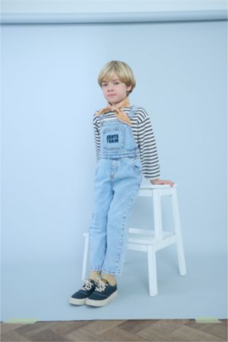 Erkek Bebek Etiket Baskılı Jean Tulum