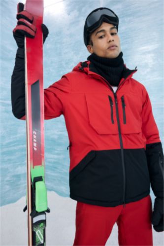 Su İtici Slim Fit Dar Kesim Kapüşonlu Fermuarlı Kayak Montu