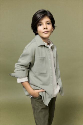 Boy Oversize Fit Polo Neck Long Sleeve Shirt