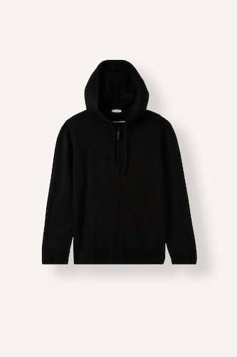 Erkek Siyah Relax Fıt Kapüşonlu Fermuarlı Sweatshirt