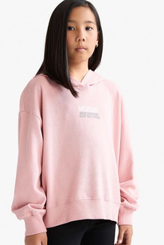 سويت شيرت بناتي اوفر سايز وردي ببطانة ناعمة