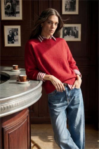 بلوفر تريكو اوفر سايز برقبة مستديرة