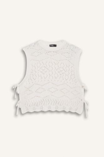 Coool Slim Fit Dar Kesim Bisiklet Yaka Yan Bağcıklı Kroşe Süveter