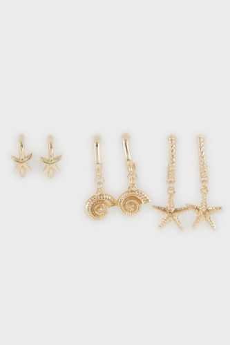 Kadın 3'lü Deniz Temalı Gold Küpe