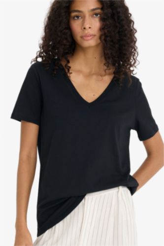 Regular Fit V Yaka Basic Düz Penye Kısa Kollu Tişört