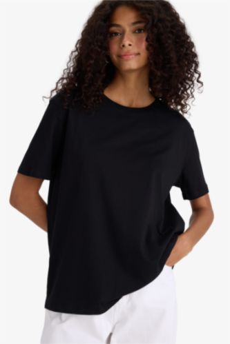 Regular Fit Bisiklet Yaka Basic Düz Penye Kısa Kollu Tişört